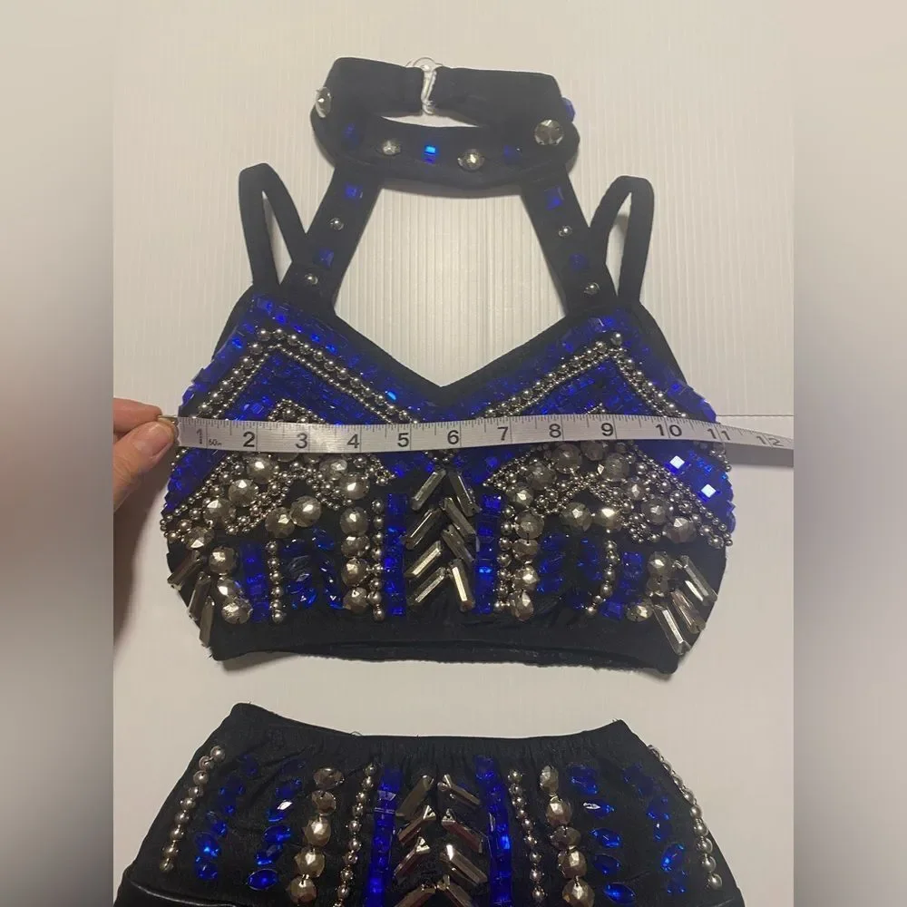 Glamour Dance solo costume mature faux leather studded rocker goth 2 piece LC